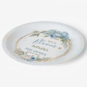 Baby in Bloom Blue Floral Elegante Baby Dusche Pappteller (Schrägansicht)