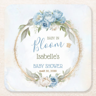 Baby in Bloom Blue Floral Elegante Baby Dusche Rechteckiger Pappuntersetzer