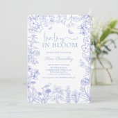Baby in Bloom Blue Garden Chinoiserie Babydusche Einladung (Stehend Vorderseite)