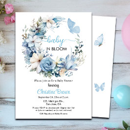 Baby in Bloom Blue Garland Babydusche Einladung