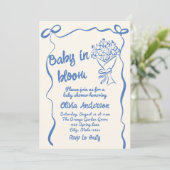 Baby in Bloom Blue Gezeichnet Blume Bouquet Dusche Einladung (Stehend Vorderseite)