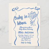 Baby in Bloom Blue Gezeichnet Blume Bouquet Dusche Einladung (Vorne/Hinten)