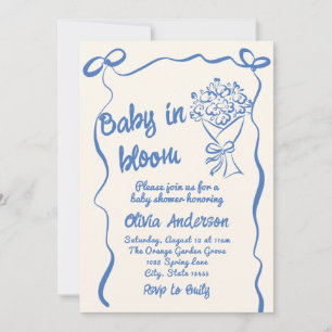 Baby in Bloom Blue Gezeichnet Blume Bouquet Dusche Einladung