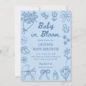 Baby in Bloom Blue Hand Drawn Boy Baby Shower Einladung (Vorderseite)