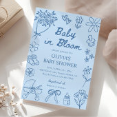 Baby in Bloom Blue Hand Drawn Boy Baby Shower Einladung