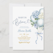 Baby In Bloom Blue Hydrangea Balloon Baby Shower Einladung (Vorderseite)