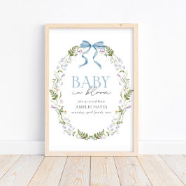 Baby in Bloom Blue Spring Floral Bow Baby Dusche Poster
