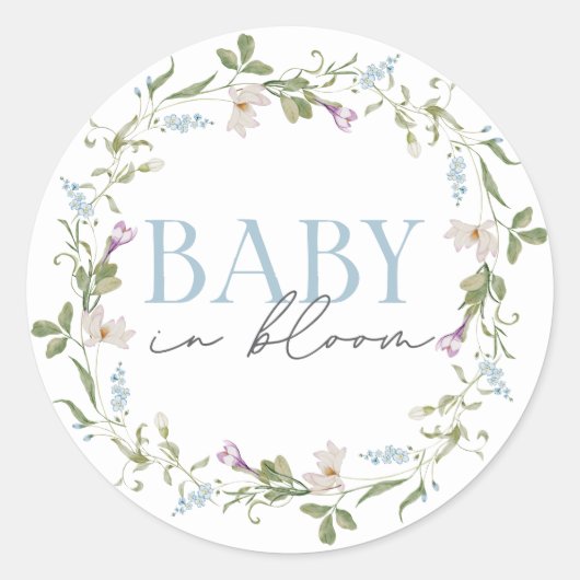 Baby in Bloom Blue Spring Floral Runder Aufkleber (Vorderseite)