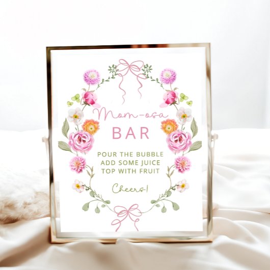 Baby in Bloom Blume Pink Bow Momosa Bar Poster