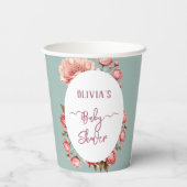 Baby in Bloom Blume Rose Pink Baby Dusche Willkomm Pappbecher (Rückseite)