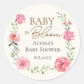 Baby in Bloom Blume Thema Kinderdusche individuell Runder Aufkleber (Vorderseite)