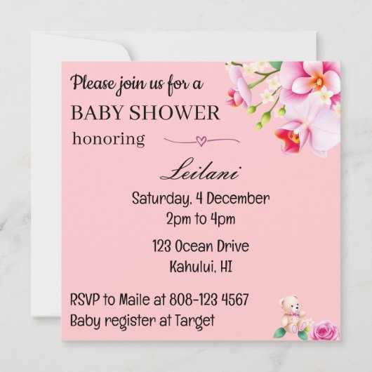 Baby in Bloom Blumendusche für Mädchen Einladung (Rückseite)