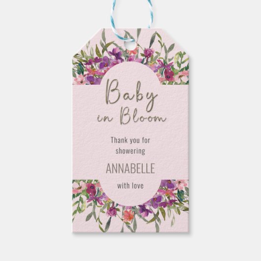 Baby in Bloom Blush Bloral Baby Dusche Vielen Dank Geschenkanhänger (Vorderseite)