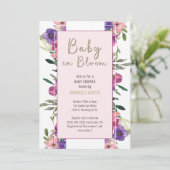 Baby in Bloom Blush Bloral Wasserfarbe Kinderdusch Einladung (Stehend Vorderseite)