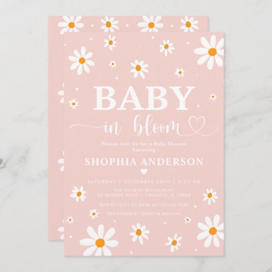 Baby in Bloom Blush Boho Daisy Blumendusche Einladung (Vorne/Hinten)