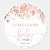Baby In Bloom Blush Pink Baby Shower Runder Aufkleber (Vorderseite)