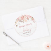 Baby In Bloom Blush Pink Baby Shower Runder Aufkleber (Umschlag)