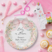 Baby in Bloom Blush Pink Bow Floral Baby Shower Pappteller (Party)
