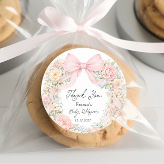 Baby in Bloom Blush Pink Bow Thank You Runder Aufkleber