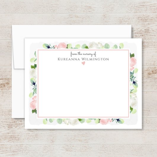 Baby in Bloom Blush Pink Roses New Baby Girl Dankeskarte