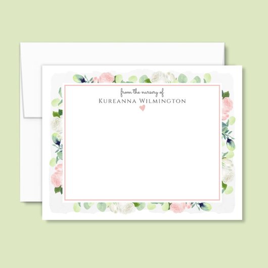 Baby in Bloom Blush Pink Roses New Baby Girl Dankeskarte