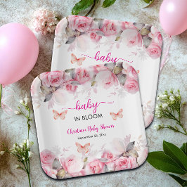 Baby in Bloom Blush Rose Kinderdusche Pappteller