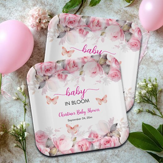 Baby in Bloom Blush Rose Kinderdusche Pappteller