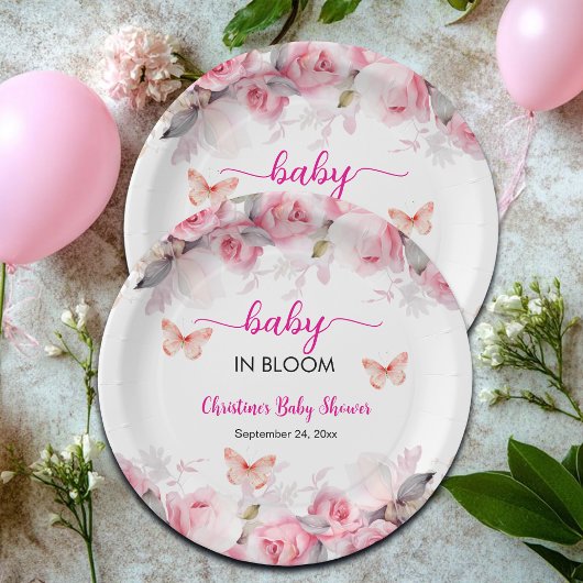 Baby in Bloom Blush Rose Kinderdusche Pappteller