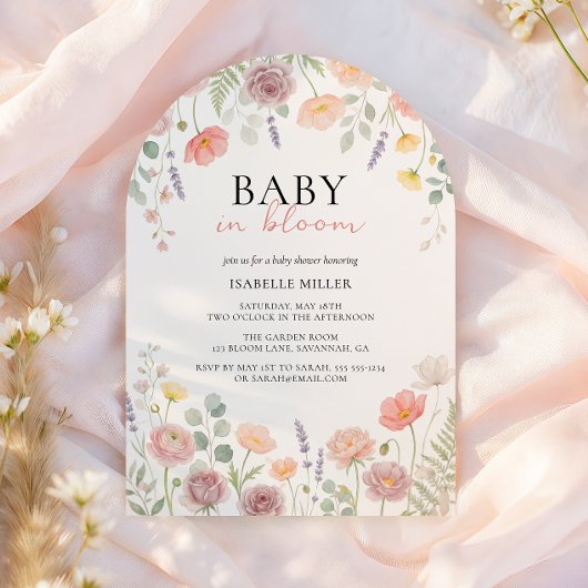 Baby In Bloom Blush Teal Spring Floral Shower Arch Einladung