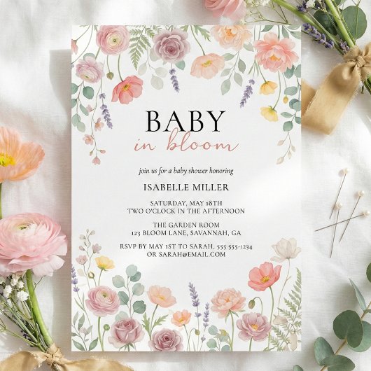 Baby In Bloom Blush & Teal Spring Floral Shower  Einladung