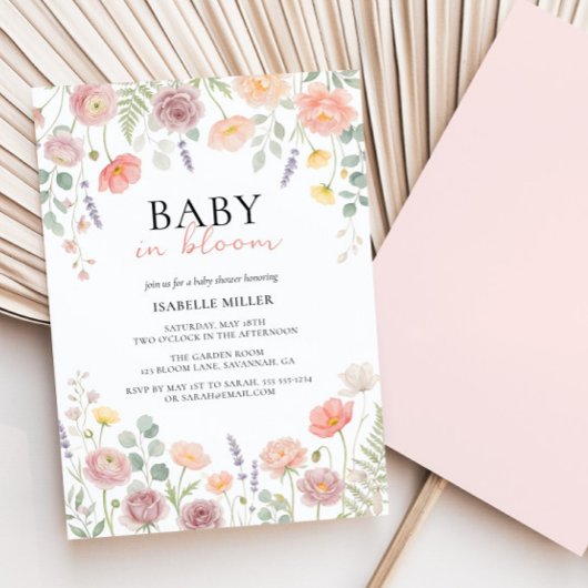 Baby In Bloom Blush & Teal Spring Floral Shower  Einladung