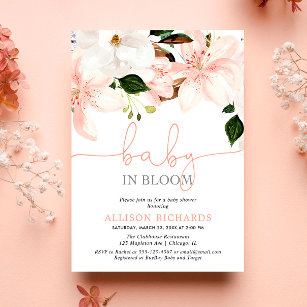Baby in Bloom Blütenlilis Mädchen-Dusche Einladung