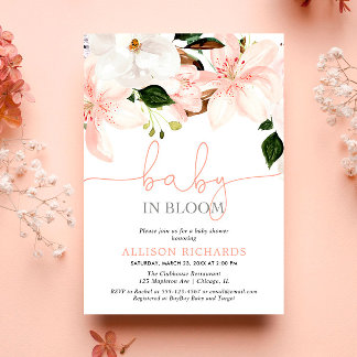 Baby in Bloom Blütenlilis Mädchen-Dusche Einladung