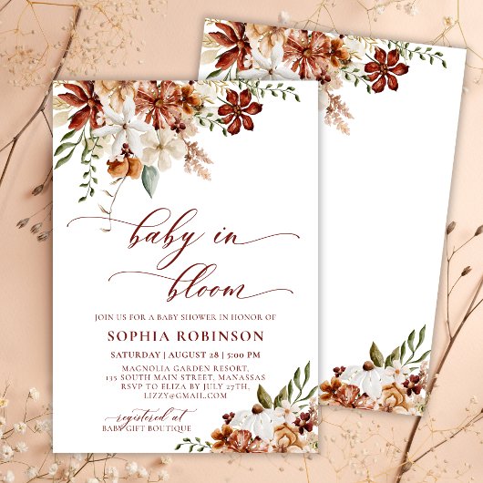 Baby in Bloom Bohemisch Wildblume Kinderdusche Einladung