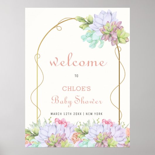 Baby in Bloom Boho Arch Cactus Baby Dusche Empfang Poster (Vorne)