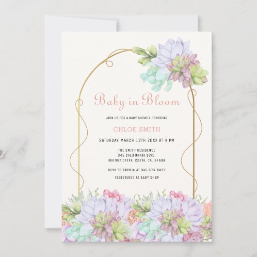 Baby in Bloom Boho Arch Cactus Baby Shower Einladung (Vorderseite)