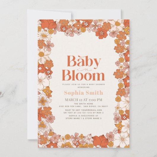 Baby in Bloom Boho Blumendetails Babydusche Einladung (Vorderseite)