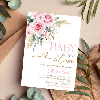 Baby in Bloom Boho Blush Pink Floral Baby Dusche Einladung