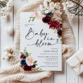 Baby in Bloom Boho Burgundy Blush Baby Dusche Einladung