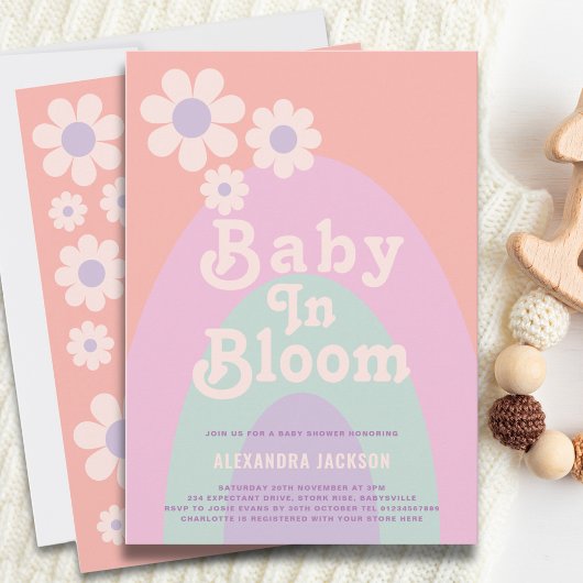 Baby in Bloom Boho Daisy Rainbow Baby Shower Einladung
