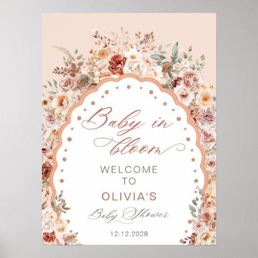 Baby in Bloom Boho Floral Baby Shower Welcome Poster (Vorne)