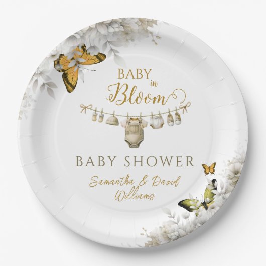 Baby in Bloom Boho Floral Butterfly Pappteller (Vorderseite)