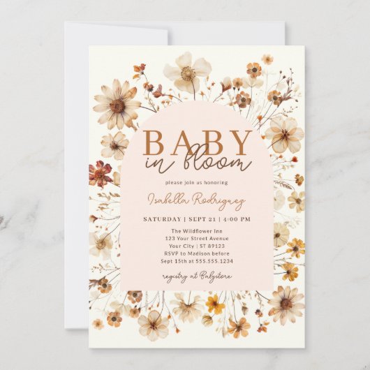 Baby in Bloom Boho Floral Girl Babydusche Einladung (Vorderseite)