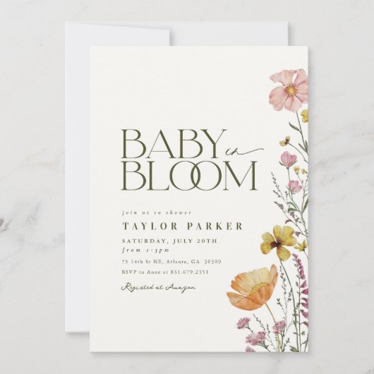 Baby in Bloom Boho Kinderdusche Einladung (Vorderseite)