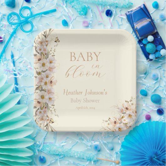 Baby in Bloom Boho Neutral Baby Dusche Pappteller (Party)