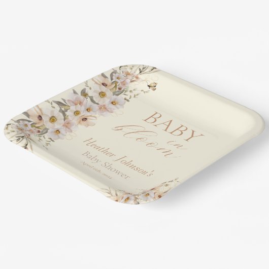 Baby in Bloom Boho Neutral Baby Dusche Pappteller (Gewinkelt)