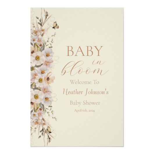 Baby in Bloom Boho Neutral Baby Dusche Poster (Vorderseite)