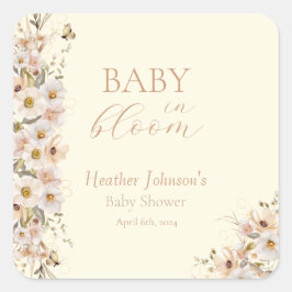 Baby in Bloom Boho Neutral Baby Dusche Quadratischer Aufkleber