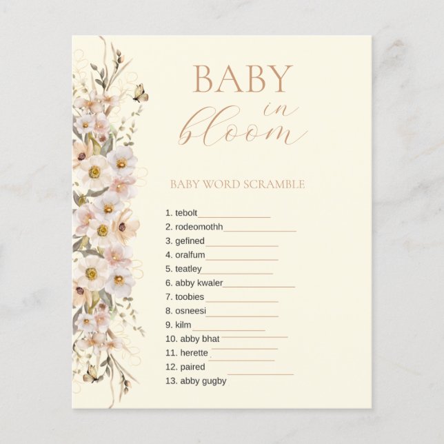 Baby in Bloom Boho Neutral Baby Shower Game (Vorderseite)