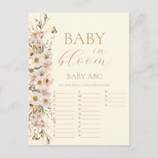Baby in Bloom Boho Neutral Baby Shower Game Postkarte (Vorderseite)